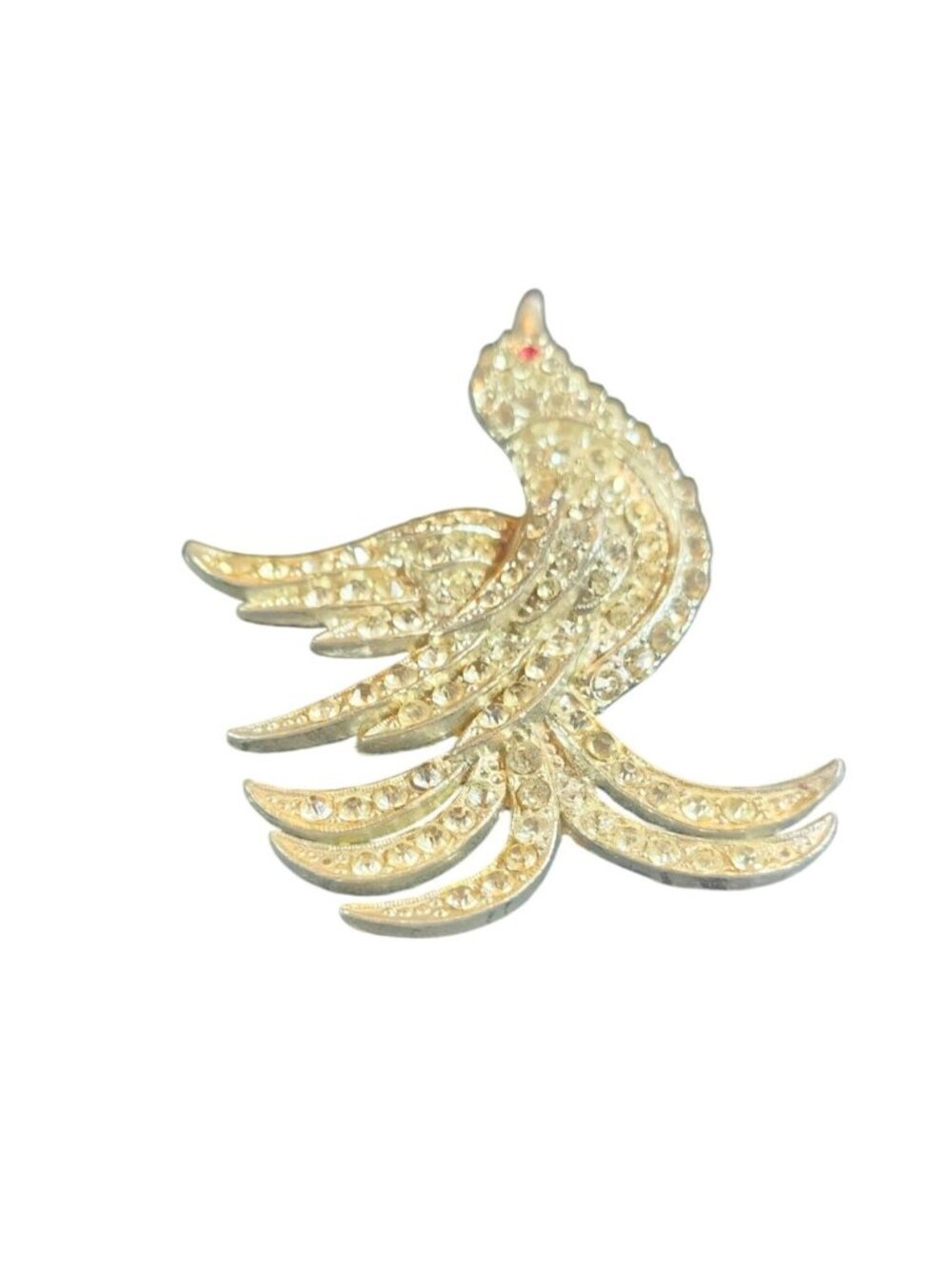 Vintage Large Art deco Style Pot Metal Rhinestone Bird Of Paradise Brooch - Picture 2 of 8